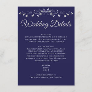 Silver Blühe Elegant Navy Blue Wedding Details Begleitkarte