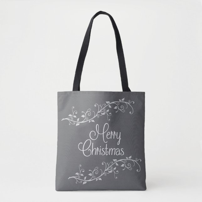 Silver Blühte Frohe Weihnachten Tasche (Vorderseite)