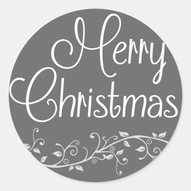 Silver Blühte Frohe Weihnachtsaufkleber Runder Aufkleber (Vorderseite)