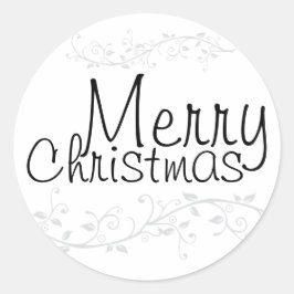 Silver Blühte Frohe Weihnachtsaufkleber Runder Aufkleber