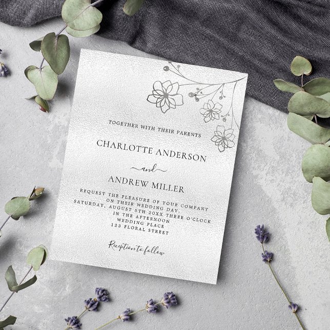 Silver Blumen elegante Budget Hochzeitseinladung Flyer (Von Creator hochgeladen)
