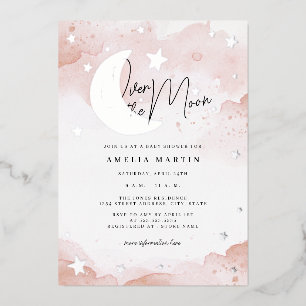 Silver Blush über der Mond Babydusche Folieneinladung