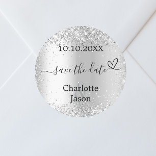 Silver Boho Hochzeit Speichern Sie das Datum Runder Aufkleber