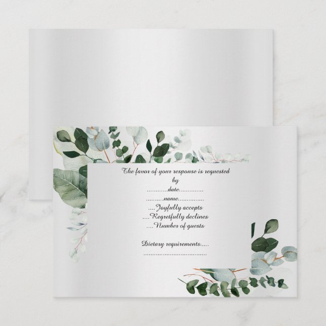 SILVER BOTANISCHE ANTWORTKARTE RSVP KARTE (Vorne/Hinten)