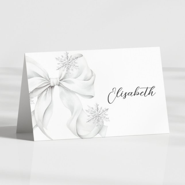 Silver Bow Winter Table Place Card  Tischnummer (Von Creator hochgeladen)
