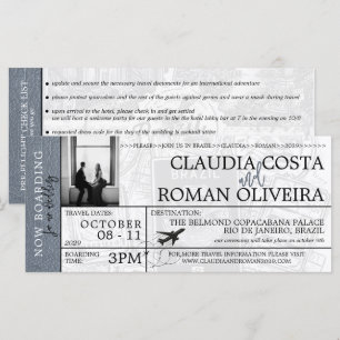 Silver Brazil Wedding Boarding Pass Einladung