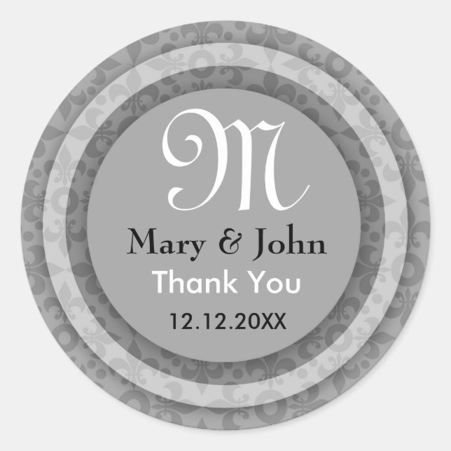 Silver Bride&Groom Vielen Dank Monogram Siegel Runder Aufkleber (Vorderseite)