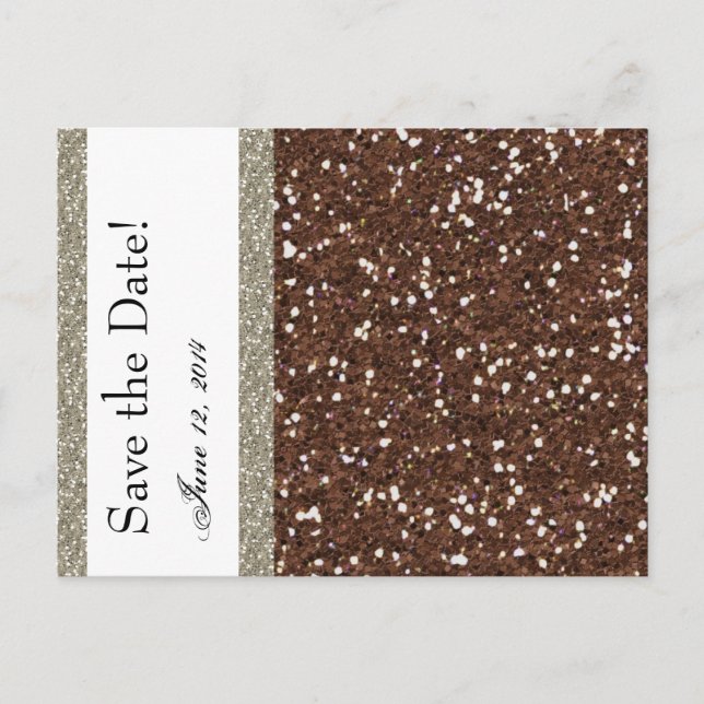 Silver Brown Glitzer Save the Date aussehen Ankündigungspostkarte (Vorderseite)