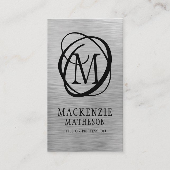 Silver Brushed Metal Elegant Monogram Visitenkarte (Vorderseite)