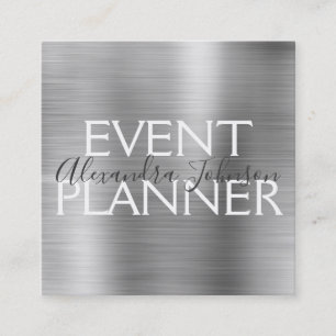 Silver Brushed Metal Event Planner Quadratische Visitenkarte