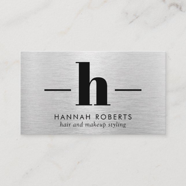 Silver Brushed Metal Letter H Monogram Hair Makeup Visitenkarte (Vorderseite)