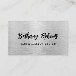 Silver Brushed Metal Moderne Skripthaare und Makeu Visitenkarte