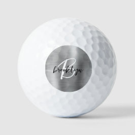 Silver Brushed Metal Schwarz-weiß Script Monogram Golfball