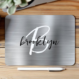 Silver Brushed Metal Schwarz-weiß Script Monogram Mousepad