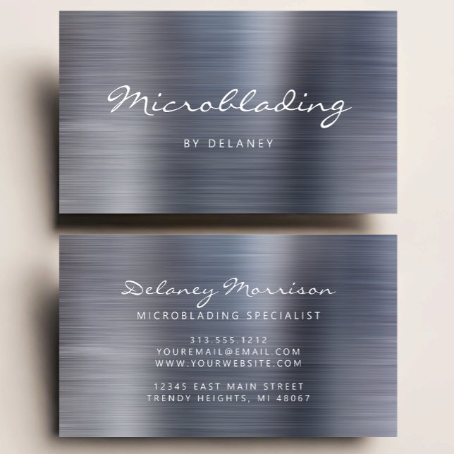 Silver Brushed Metal Script Microblading Visitenkarte (Von Creator hochgeladen)