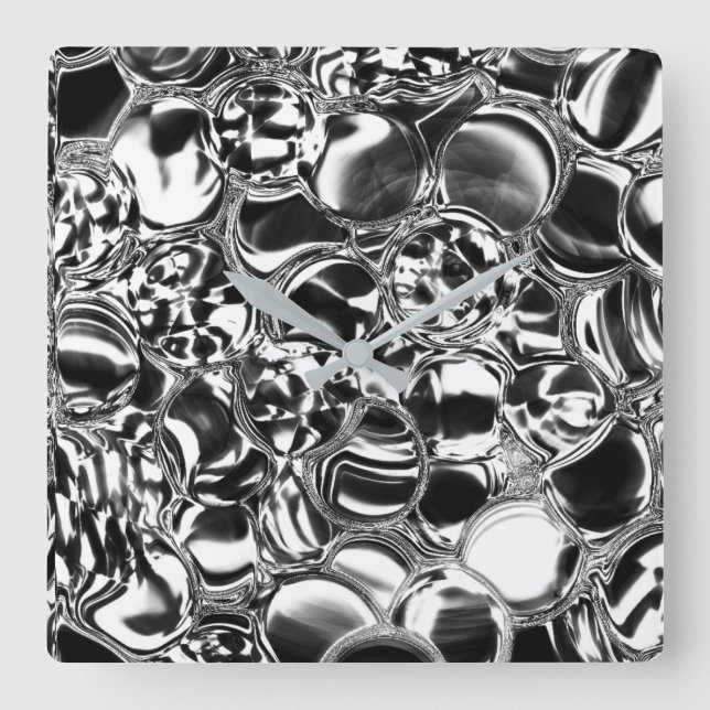 Silver bubbles with glass or metal tone quadratische wanduhr (Vorderseite)