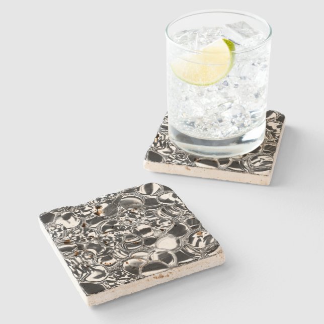 Silver bubbles with glass or metal tone steinuntersetzer (Seitenansicht)