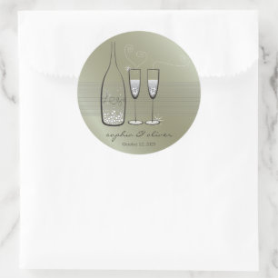 Silver Bubbly Champagne Cheers Elegante Wedding Runder Aufkleber