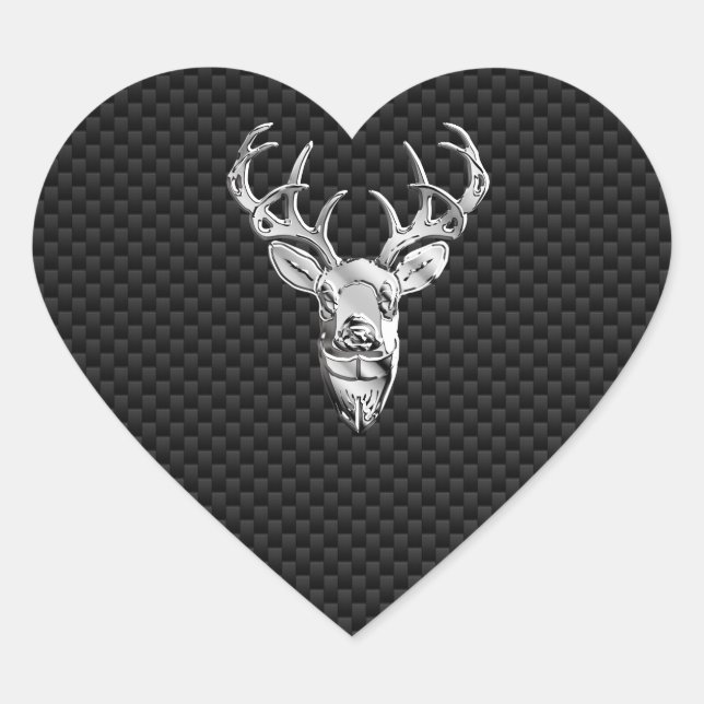 Silver Buck on Carbon Fibre Decor Herz-Aufkleber (Vorderseite)