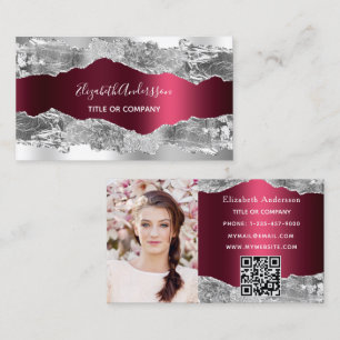 Silver burgundy agate Marmor QR Code Foto Visitenkarte