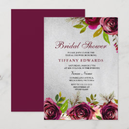 Silver Burgundy Bloral Bridal Dusche Einladung
