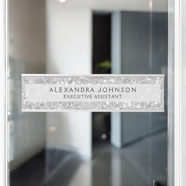 Silver Business Glitzer Sparkle Moderner Stil Schreibtischnamensplakette (Von Creator hochgeladen)
