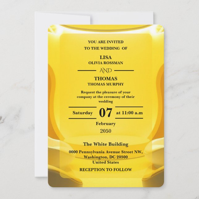 Silver Butter Yellow Modern Wedding Einladung (Vorderseite)