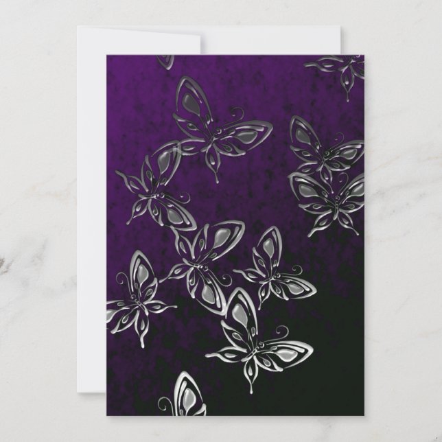 Silver Butterflies Gotische Einladung (Vorderseite)