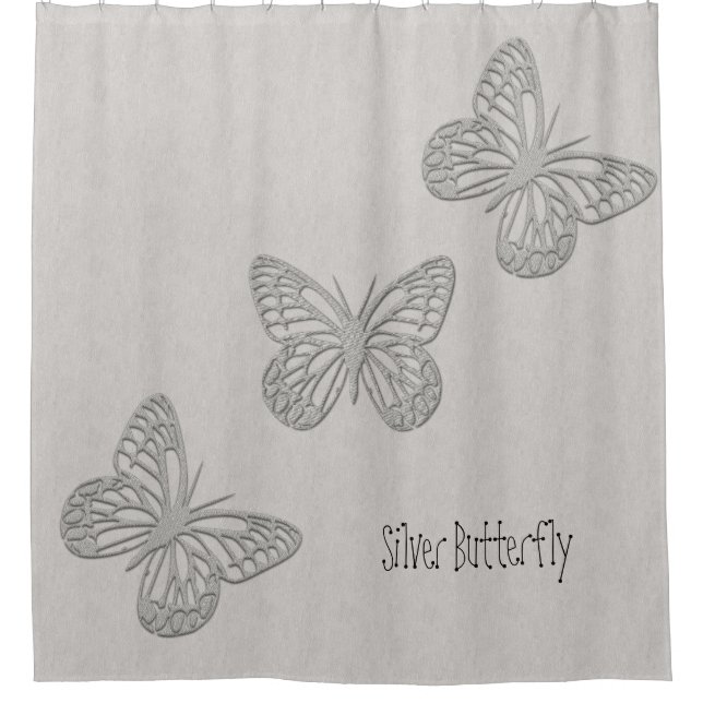 Silver Butterfly Grau textured Duschvorhang (Vorderseite)