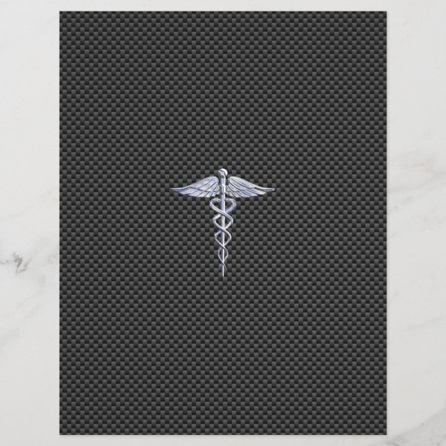 Silver Caduceus Medical Symbol Carbon Fiber Style (Vorderseite)