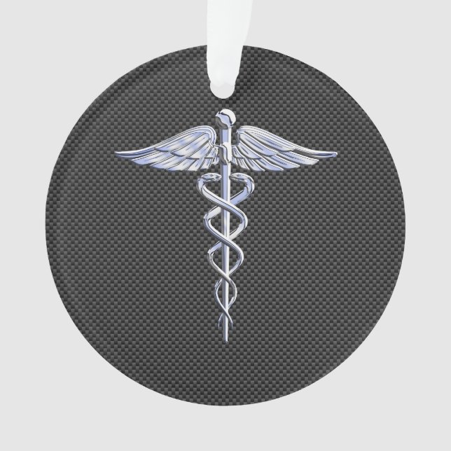Silver Caduceus Medical Symbol Carbon Fiber Style Ornament (Vorderseite)
