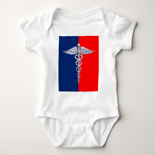 Silver Caduceus Medical Symbol League Baby Strampler (Vorderseite)