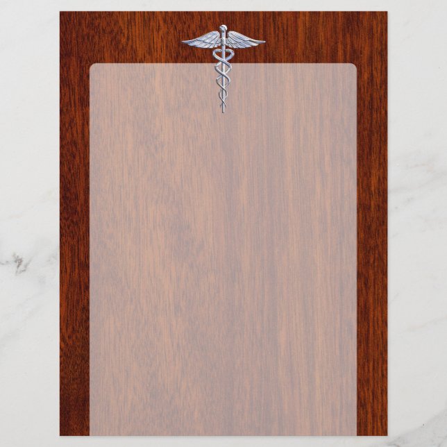 Silver Caduceus Medical Symbol Mahogany Dekoration (Vorderseite)