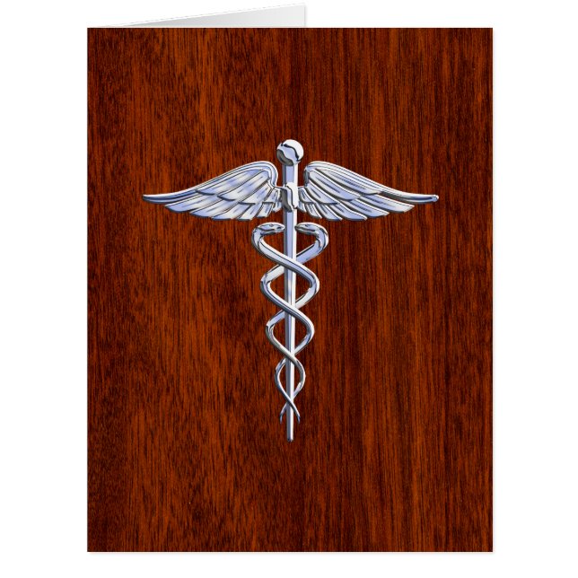 Silver Caduceus Medical Symbol Mahogany Dekoration (Vorderseite)