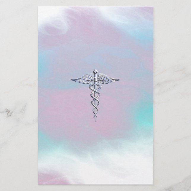 Silver Caduceus Medical Symbol Mother Pearl Decor Briefpapier (Vorderseite)