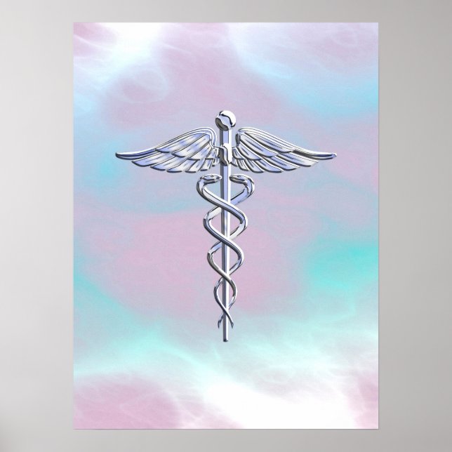 Silver Caduceus Medical Symbol Mother Pearl Poster (Vorne)