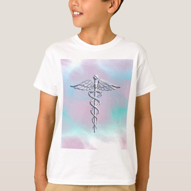 Silver Caduceus Medical Symbol Mother Pearl T-Shirt (Vorderseite)