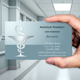 Silver Caduceus Pharmacy Business Card Visitenkarte