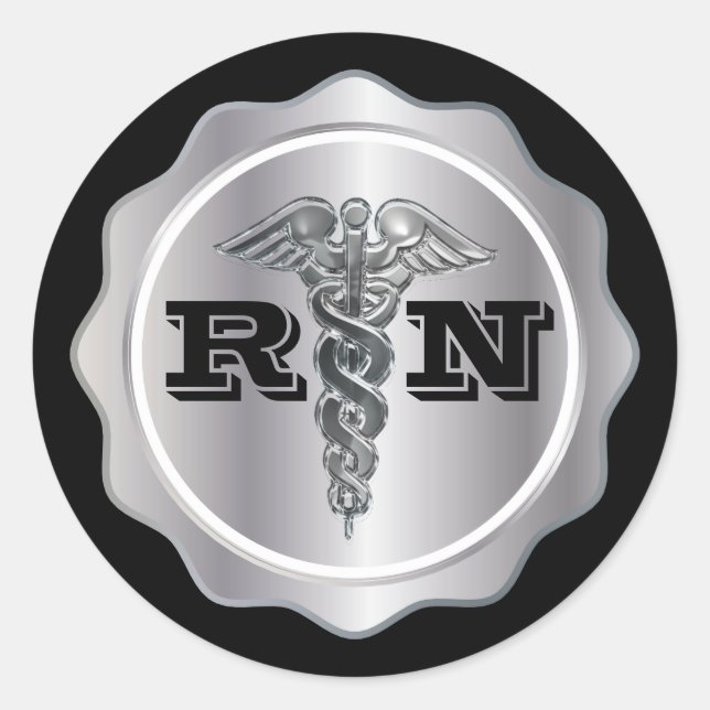 Silver Caduceus RN Nurse | Medizinisch Runder Aufkleber (Vorderseite)