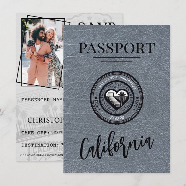Silver California Passport Save the Date (Vorne/Hinten)