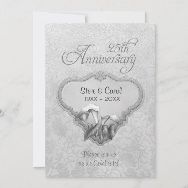 Silver Calla 25. Hochzeitstag Einladung (Vorderseite)