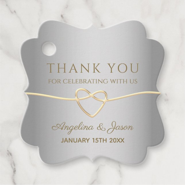 Silver Calligraphy Wedding Geschenkanhänger (Vorderseite)