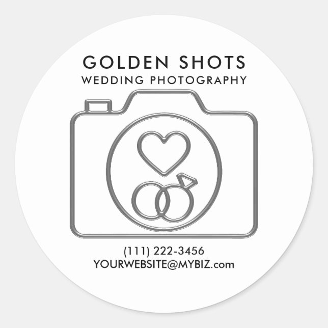Silver Camera Heart & Wedding Rings Fotografie Runder Aufkleber (Vorderseite)