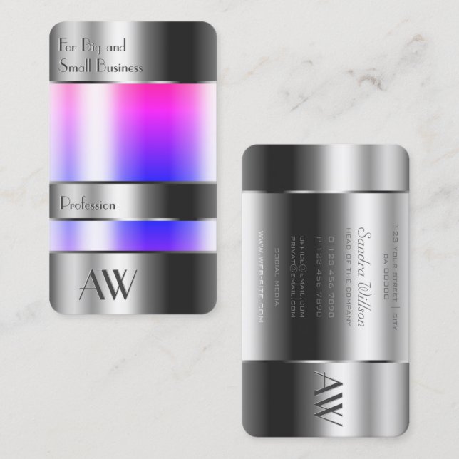 Silver Can Optics Pink Blue Fluids und Monogram Visitenkarte (Vorne/Hinten)