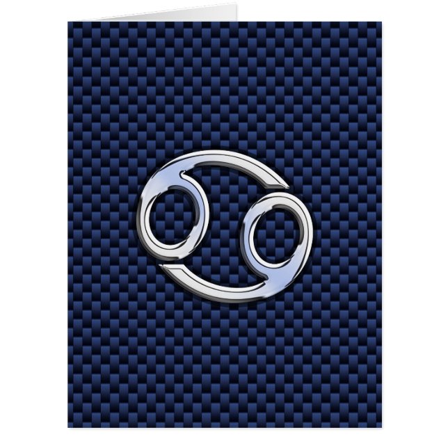 Silver Cancer Sign auf Navy Blue Carbon Fibre Prin (Vorderseite)