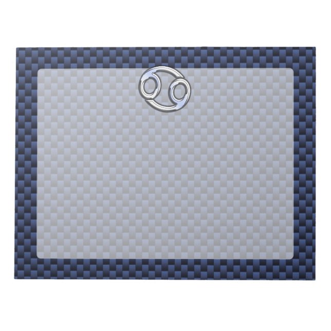 Silver Cancer Sign auf Navy Blue Carbon Fibre Prin Notizblock (Vorderseite)