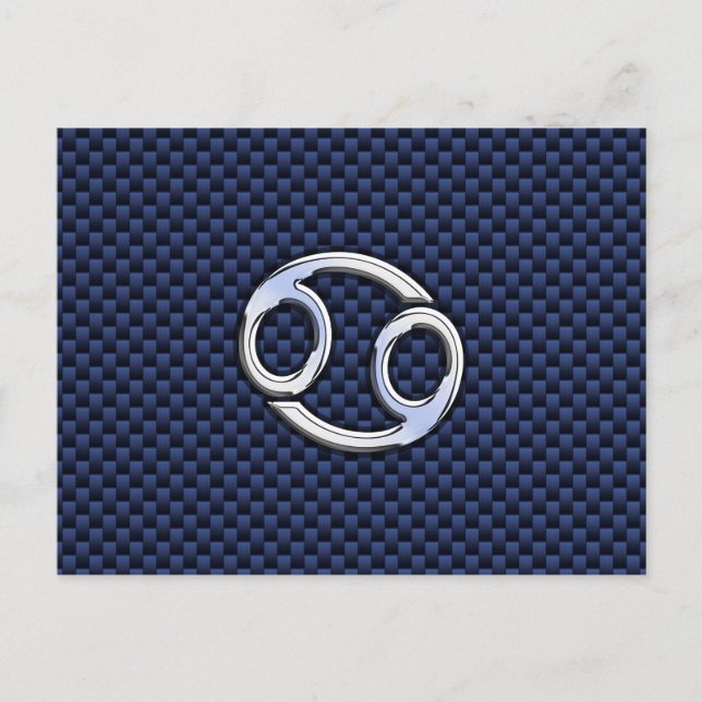 Silver Cancer Sign auf Navy Blue Carbon Fibre Prin Postkarte (Vorderseite)