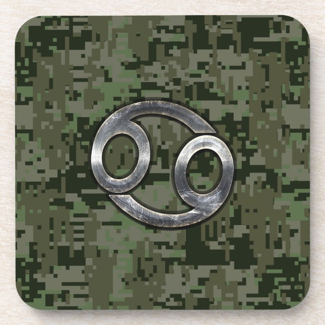 Silver Cancer Zodiac Sign auf der grünen digitalen Untersetzer (Vorderseite)