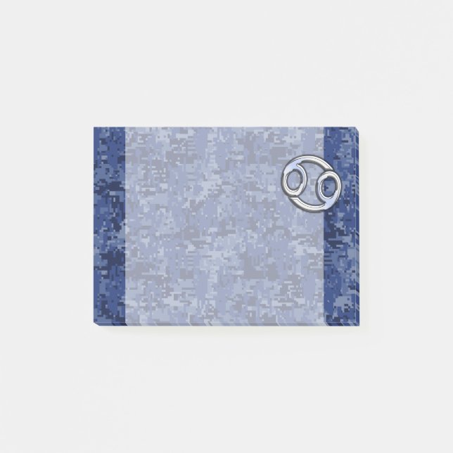 Silver Cancer Zodiac Sign Navy Blue Digital Camo Post-it Klebezettel (Vorderseite)