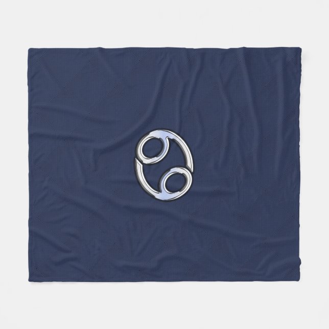 Silver Cancer Zodiac Symbol Navy Carbon Fibre Fleecedecke (Vorderseite (Horizontal))